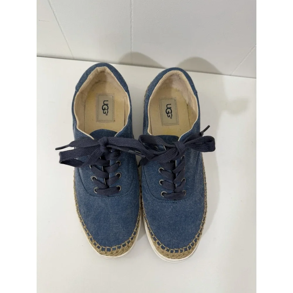 Ugg Eyan II Blue Espadrille Canvas Lace-Up Sneakers Shoes Womens Size 9 Preppy